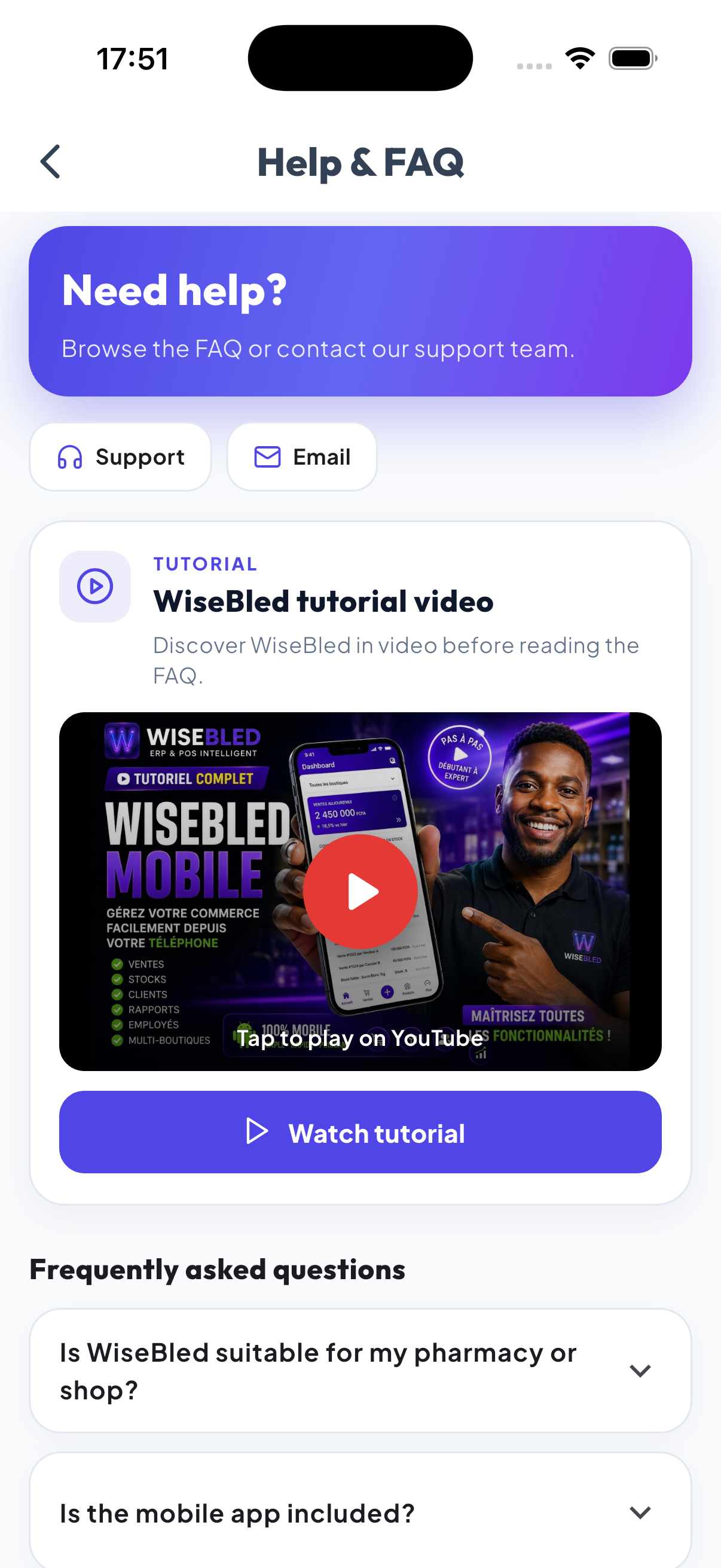 WiseBled FAQ — support, full POS stock customer tutorial and common questions