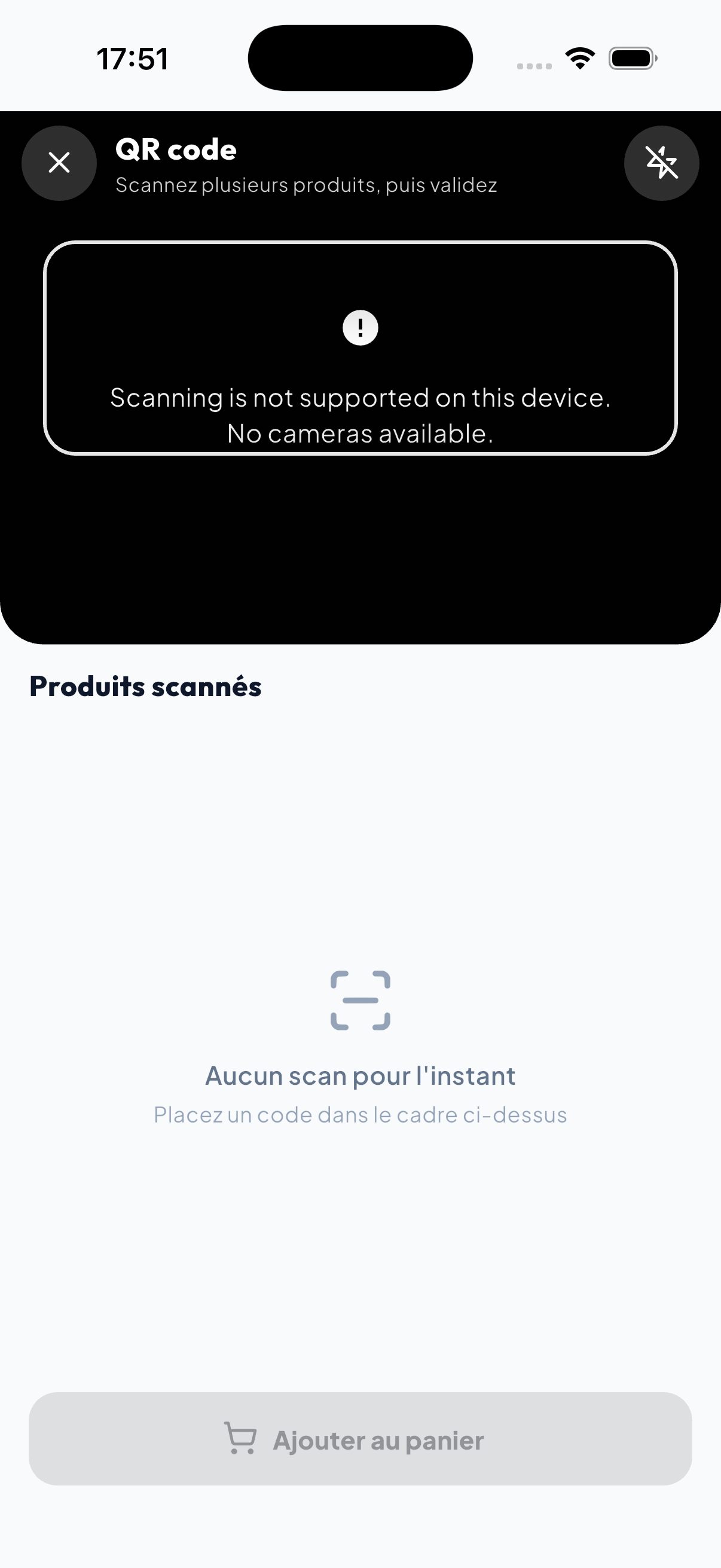 WiseBled scanner — multi-product QR and EAN barcode scan for quick cart add