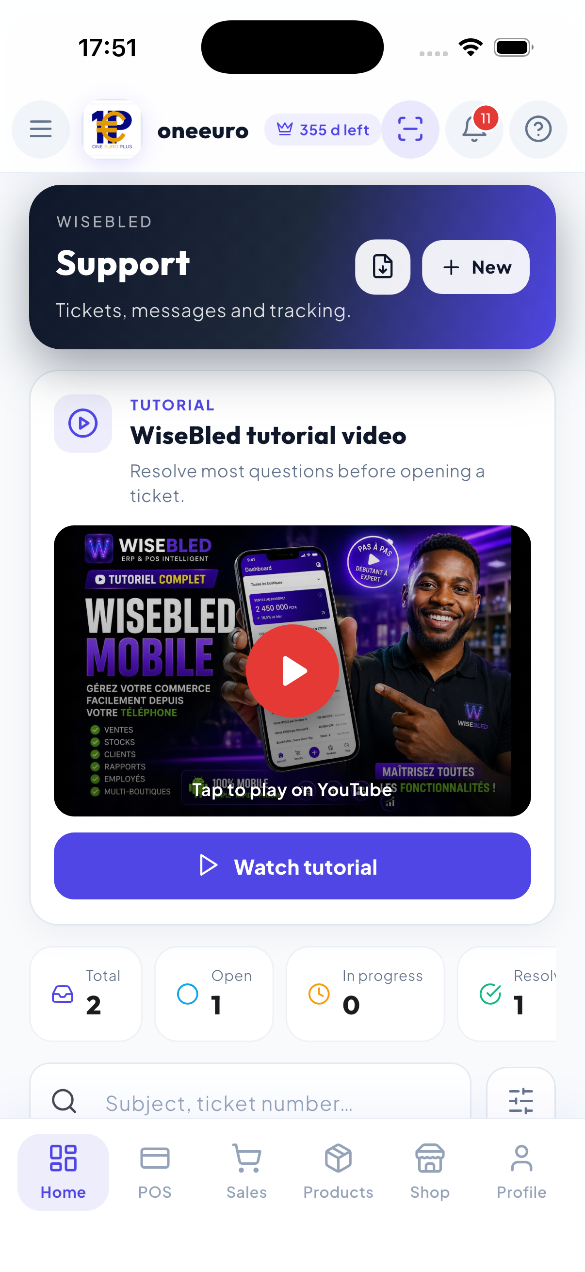 WiseBled support — tickets, message tracking and assisted resolution from the mobile app