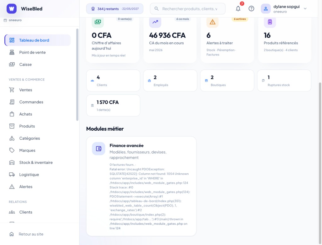WiseBled remote control — daily revenue, stock alerts and consolidated store network view